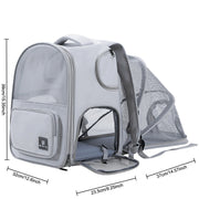 Adventure-ready expandable pet carrier backpack with zip closure, large capacity for cats and dogs, ideal for outings.