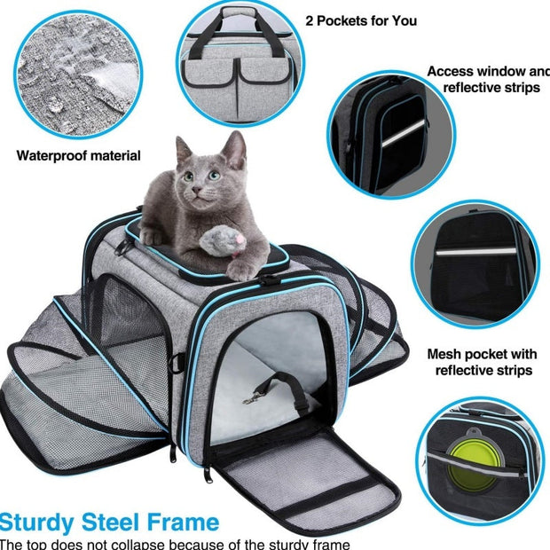 Approved Pet Carrier, Large Soft Sided Pet Travel TSA Carrier 4 Sides Expandable Cat Collapsible Carrier With Removable Fleece Pad And Pockets For Cats Dogs And Small Animals-The Joop Basket
