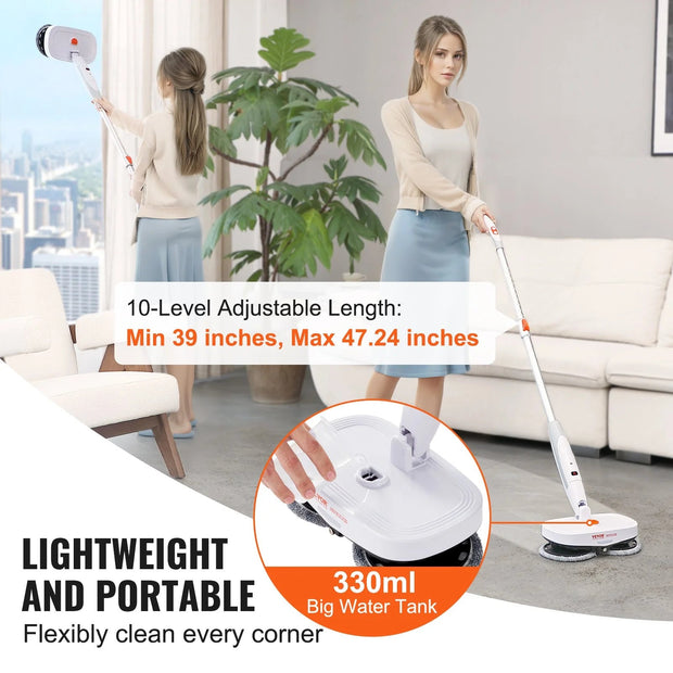 VEVOR Cordless Electric Spin Mop with Water Tank, 40-Minute Battery Life, LED Headlight, Dual Mop Heads, and 8 Microfiber Pads for Hardwood and Tile Floor Cleaning-The Joop Basket