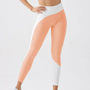 Environmental Regeneration Irregular Yoga Pants in sunset orange; super stretch, eco-friendly fabric.