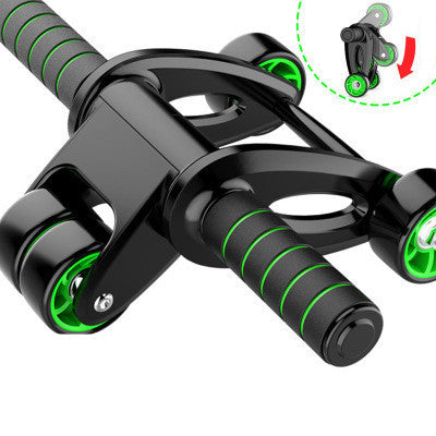 Foldable abdominal wheel with high elastic power rope and kneeling pad for home fitness.