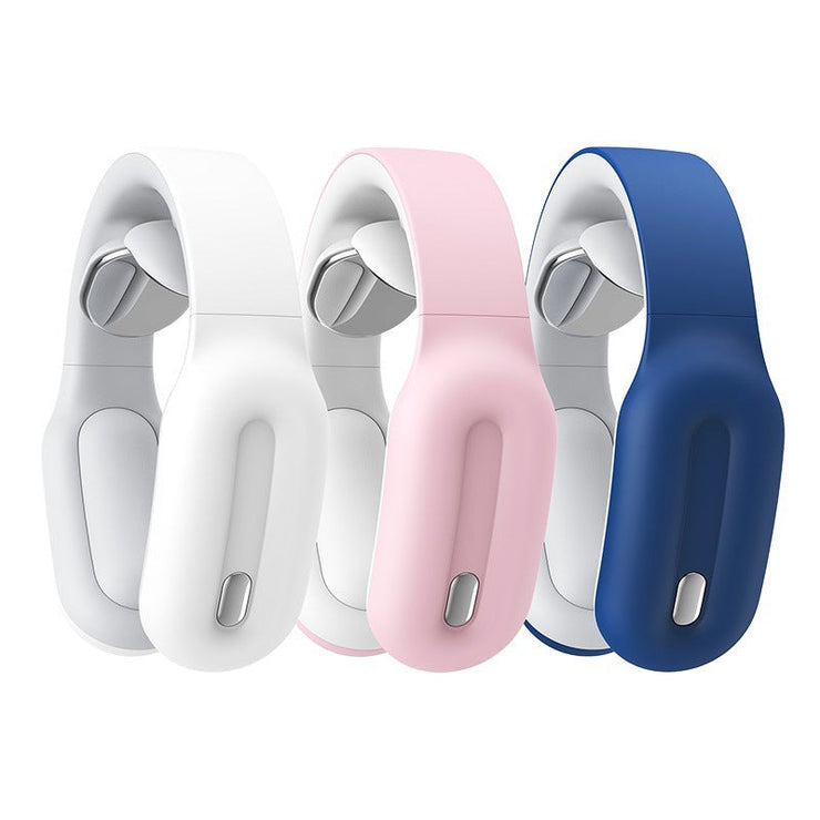 Cervical & Shoulder Massager in white, pink, and dark blue with intelligent remote control and USB charging.
