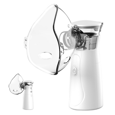 Compact handheld nebulizer with transparent mask for vapor therapy and respiratory relief