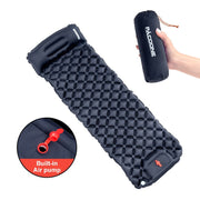 Lightweight black outdoor camping inflatable mattress with built-in air pump and compact carrying bag