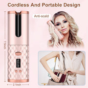 Portable Automatic Hair Curler with cordless and compact design, featuring smart heatproof and anti-tangling technology, perfect for travel.
