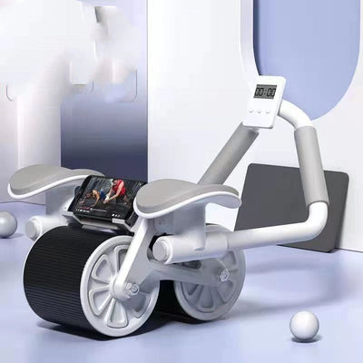 Abdominal wheel with automatic rebound, elbow support, and counting model for fitness and belly slimming.