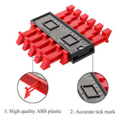 Red plastic contour gauge with black measuring base, high-quality ABS plastic teeth, and accurate tick marks for precise shape replication in woodworking and DIY projects.