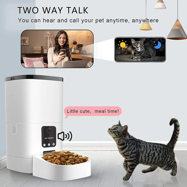"Smart 6L Automatic Pet Feeder with 1080P Camera & App Control - Perfect for Cats & Dogs, Voice Recorder, Timed Feeding & Dual Power Supply!"