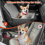 Gray IFurffy dog car seat with safety leash, coral fleece material, and storage pockets for small dogs.