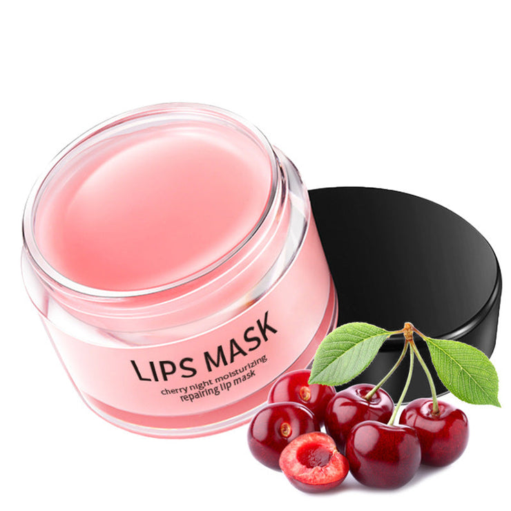 Lip skin care moisturizing product in a stylish jar with cherries.