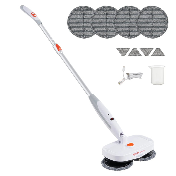 VEVOR Cordless Electric Spin Mop with Water Tank, 40-Minute Battery Life, LED Headlight, Dual Mop Heads, and 8 Microfiber Pads for Hardwood and Tile Floor Cleaning-The Joop Basket