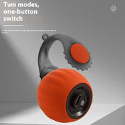 Pet toy ball with orange silicone grip featuring two modes and a one-button switch for playful cats.