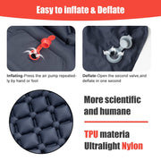 Outdoor camping inflatable mattress with built-in foot pump, TPU material, and ultralight nylon for easy inflation and deflation.