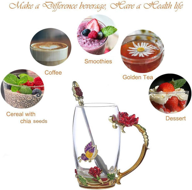 Elegant Floral Tea Mug Set for Mother's Day - Includes Spoon, Perfect for Coffee, Tea, Juice, and More - Ideal Gift for Valentine's Day and Christmas-The Joop Basket