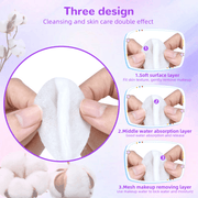 Premium cotton rounds with three-layer design for makeup removal and facial cleansing.