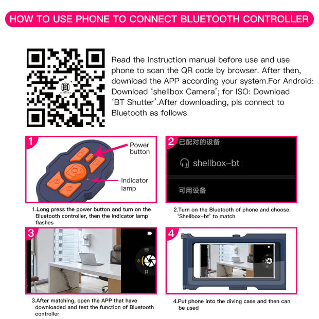 15M Bluetooth Diving Waterproof Case Housing Photo Video Taking Underwater Cover Case for iPhone Samsung Huawei Xiaomi Oneplus-The Joop Basket