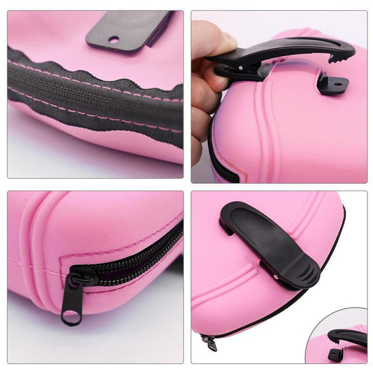 Silicone dog treat pouch with waist clip and zipper closure in pink, ideal for pet training.