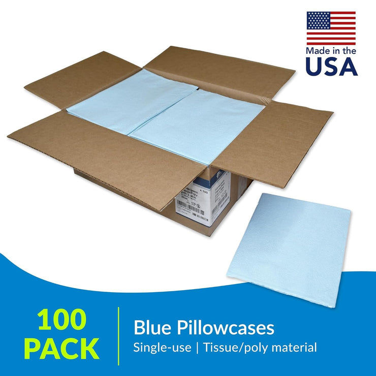 Avalon 703 Disposable Pillowcases, Blue, 21" x 30" (Pack of 100) - Single-Use, Tissue with Poly Backing to Prevent Leak-Through, Pebble Embossed, Medical Supplies
