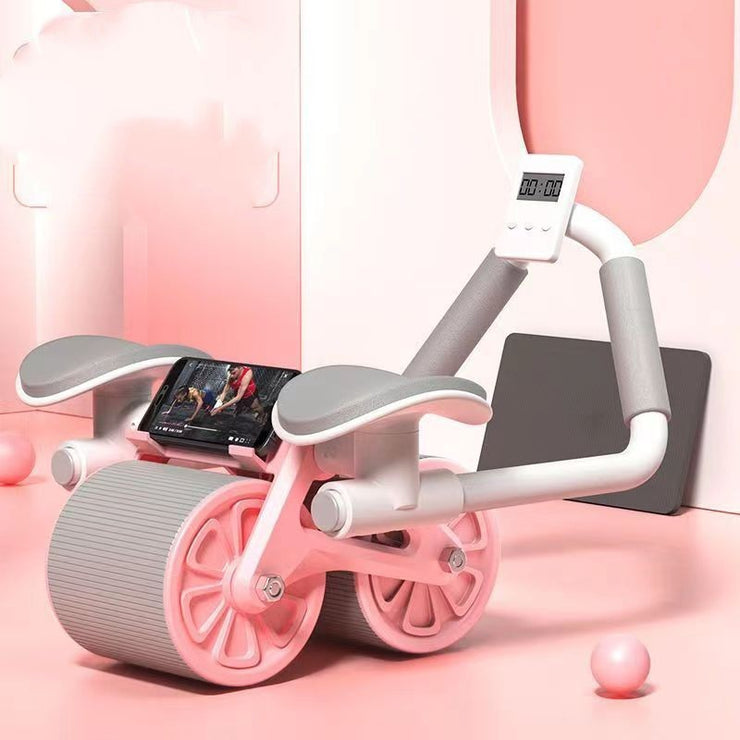 Abdominal Wheel with Automatic Rebound and Elbow Support in Pink for Belly Fitness.