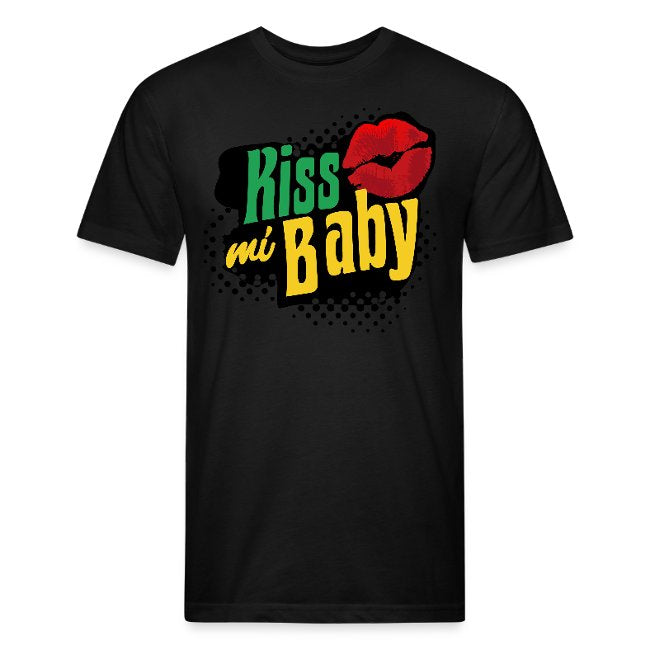 Black World Boss T-Shirt featuring colorful "Kiss mi Baby" design with red lips.