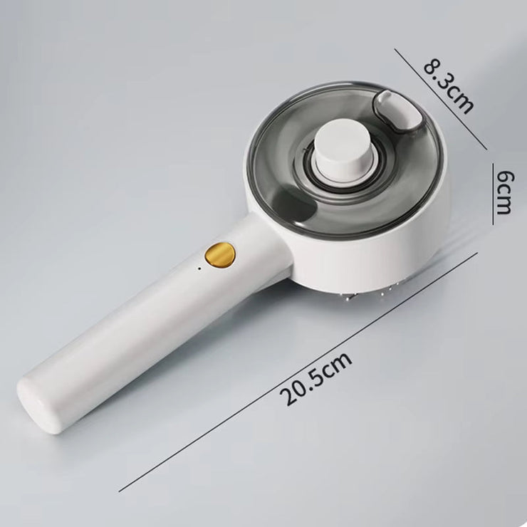 Cat Dog Steamy Brush for pet grooming with electric sprayer, massage feature, and shedding tool.