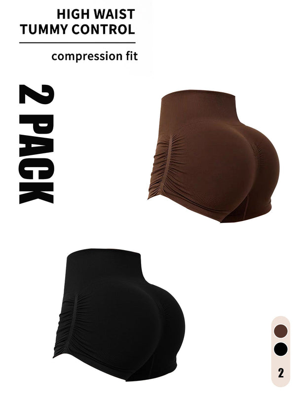 2 Pack Gym Shorts Women, Seamless Yoga Workout Shorts, High-Waisted Scrunch Butt Booty Lifting Athletic Running Shorts-The Joop Basket