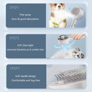 Cat Dog Steamy Brush with steam and UVC light for effective pet grooming.