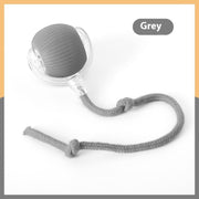Interactive cat toy ball in grey with rope attachment for engaging play.