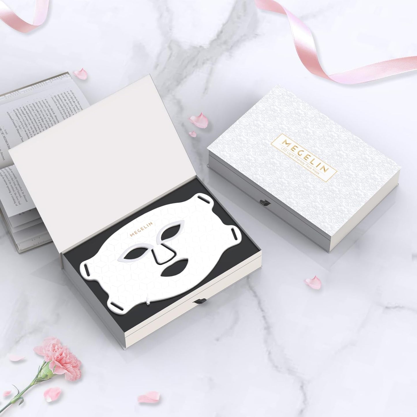 Showing MEGELIN 7 Color LED Light Therapy Face Mask packed