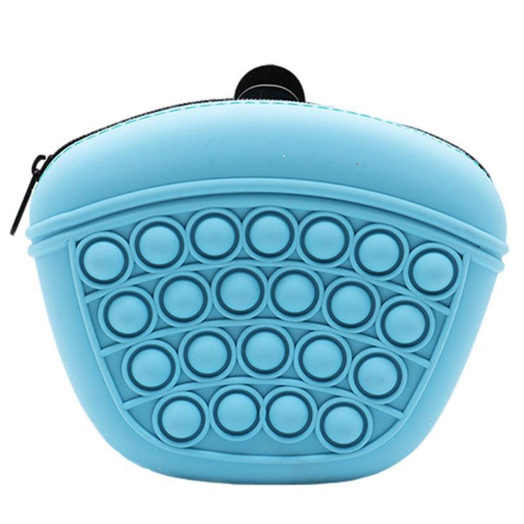 Silicone dog treat pouch with anti-slip bubble design in blue.