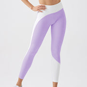 Environmental Regeneration Irregular Yoga Pants in lavender purple with a white waistband, perfect for fitness and sports.