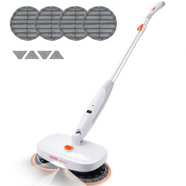 VEVOR Cordless Electric Spin Mop with Water Tank, 40-Minute Battery Life, LED Headlight, Dual Mop Heads, and 8 Microfiber Pads for Hardwood and Tile Floor Cleaning-The Joop Basket