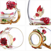 Elegant Floral Tea Mug with 3D Rose and Butterfly Design, Ideal Gift for Mother's Day and Holidays.