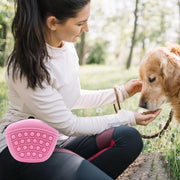 Bag Silicone Feed Dogs Treat Pouch with waist clip for easy pet training, pink color, outdoor use.