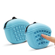 Silicone dog treat pouch with anti-slip bubble design, blue, portable and washable.