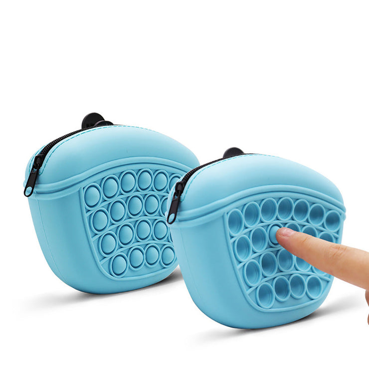 Silicone dog treat pouch with anti-slip bubble design, blue, portable and washable.