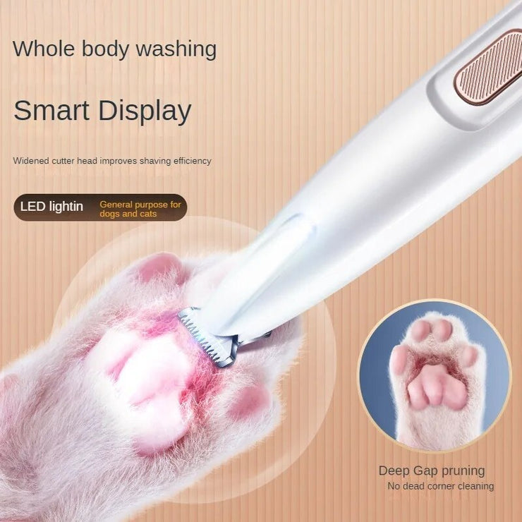 Waterproof dog paw trimmer with LED light and display for precise pet grooming.