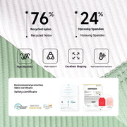 Environmental Regeneration Irregular Yoga Pants fabric details featuring recycled materials and certifications.