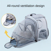 Expandable pet carrier backpack with all-round ventilation design for cats and dogs, ideal for adventurous outings.
