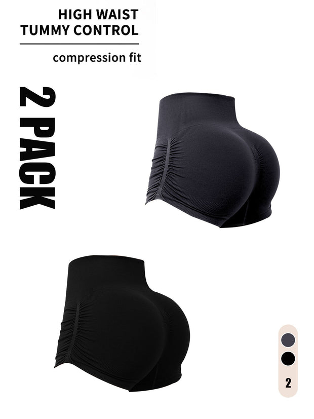 2 Pack Gym Shorts Women, Seamless Yoga Workout Shorts, High-Waisted Scrunch Butt Booty Lifting Athletic Running Shorts-The Joop Basket