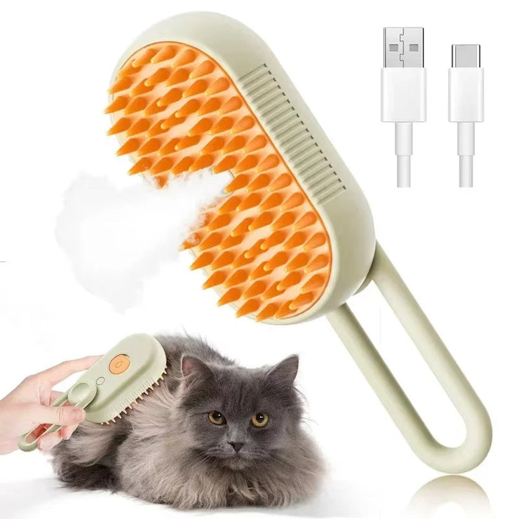 Steam Pet Brush 3-in-1 Massage Dog Steamy Brush with Rechargeable Feature for Cats and Dogs Grooming.