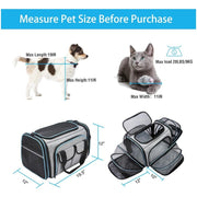 Large soft-sided expandable pet carrier with removable fleece pad, ideal for travel with cats and small dogs, approved for TSA.