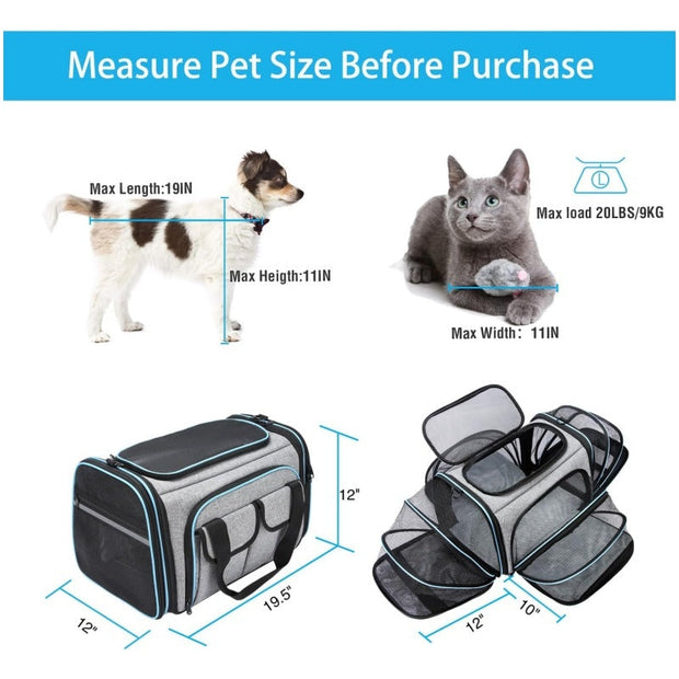 Approved Pet Carrier, Large Soft Sided Pet Travel TSA Carrier 4 Sides Expandable Cat Collapsible Carrier With Removable Fleece Pad And Pockets For Cats Dogs And Small Animals-The Joop Basket