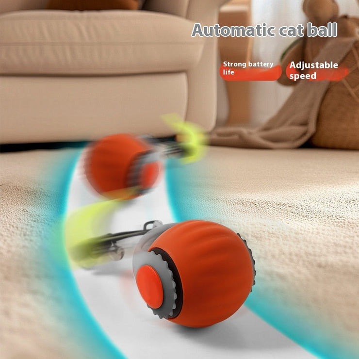Automatic pet cat toy ball with orange gun grip, designed for playful entertainment.