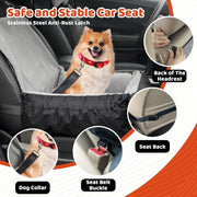 Gray IFurffy dog car seat with storage pockets, safety leash, and washable coral fleece for small to medium dogs.