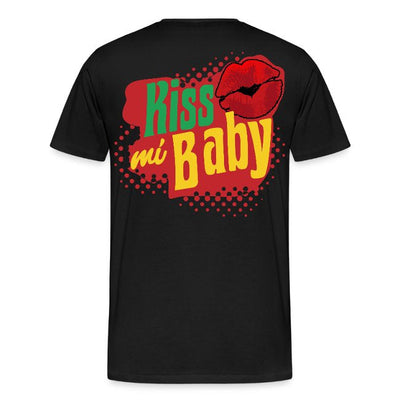 Black World Boss T-Shirt with colorful "Kiss mi Baby" graphic print on the back.