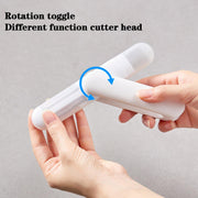 3-in-1 rotating stainless steel peeler with multifunctional cutter head and rotation toggle.