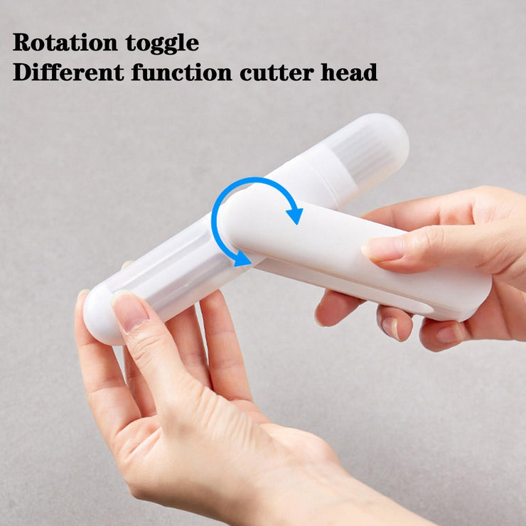 3-in-1 rotating stainless steel peeler with multifunctional cutter head and rotation toggle.