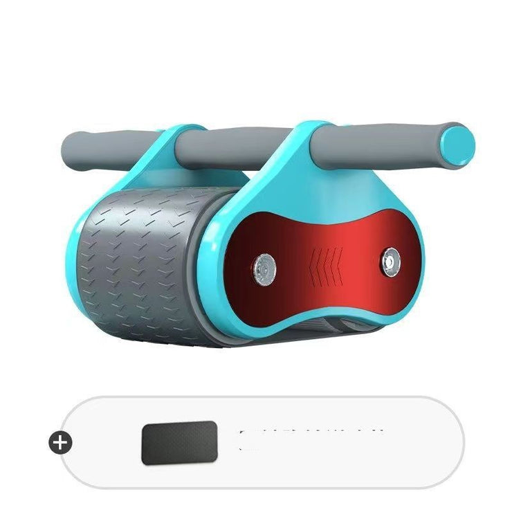 Abdominal wheel with automatic rebound and elbow support in blue and red, fitness equipment for belly slimming.