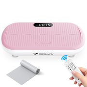 MERACH pink vibration plate exercise machine with remote, Bluetooth, and silicone pedals for weight loss and lymphatic drainage.